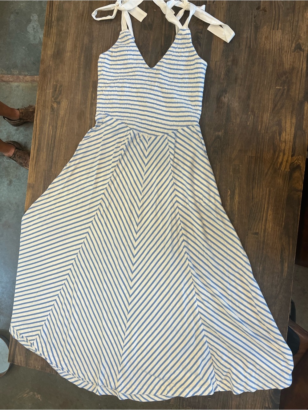 Free People Blue and White Striped Tie-Shoulder Maxi Dress